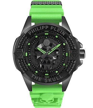 Philipp Plein Mens The Skull Green Silicone Strap Watch 44mm - Black Product Image