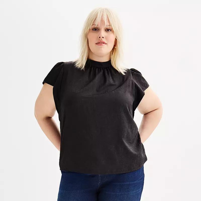 Plus Size Nine West Mockneck Short Sleeve Blouse, Womens product image