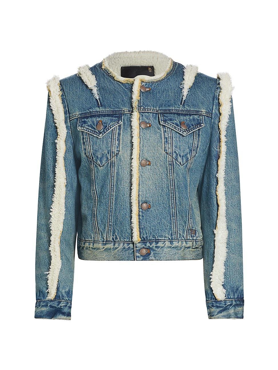 Womens Sherpa-Lined Denim Trucker Jacket Product Image