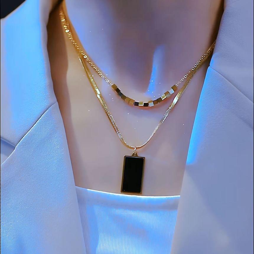 Rectangle Pendant Layered Alloy Choker Product Image