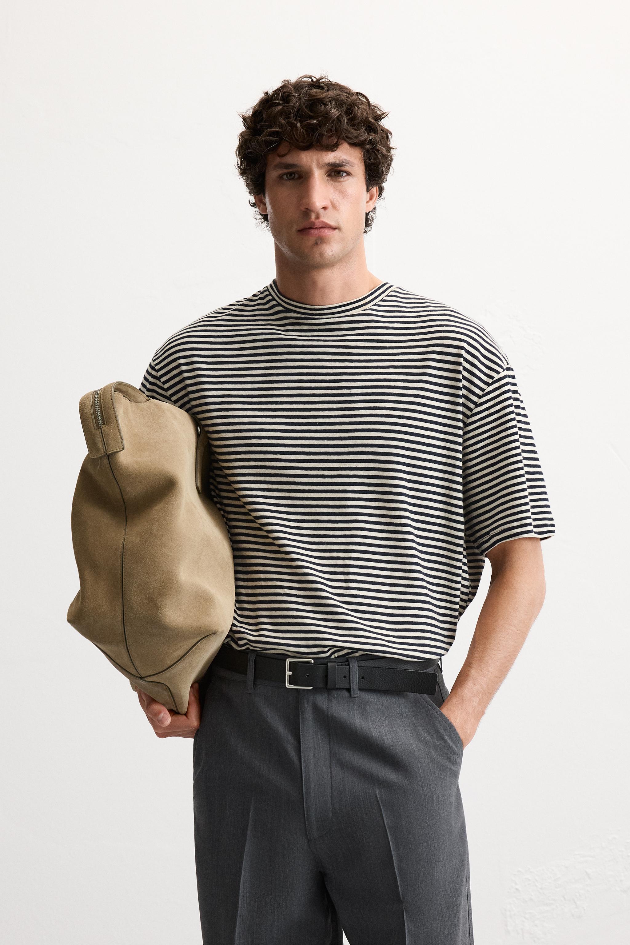 COTTON - LINEN STRIPED T-SHIRT Product Image