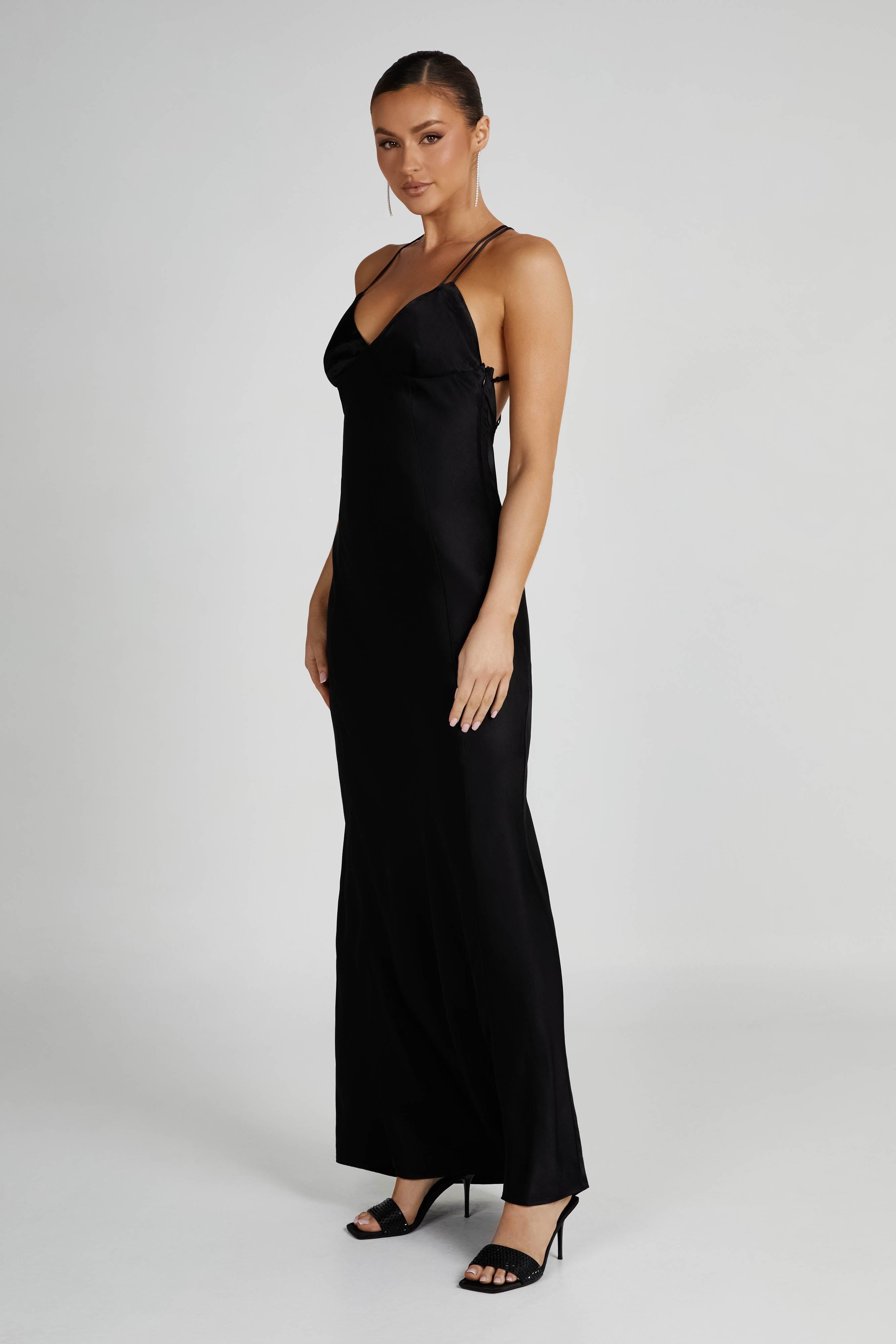 Makari Satin Maxi Dress - Black Product Image