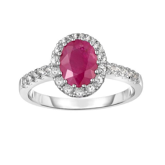 Sterling Silver Ruby & White Topaz Oval Halo Ring, Womens Product Image