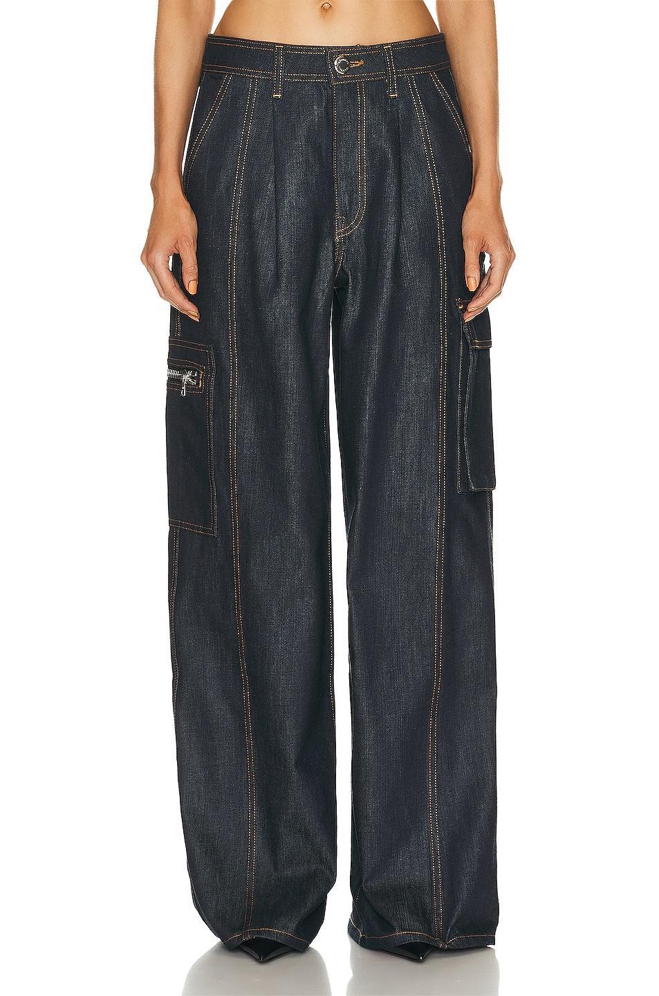 Brandon Maxwell The Lara Cargo Wide Leg in Indigo - Blue. Size 28 (also in ). Product Image