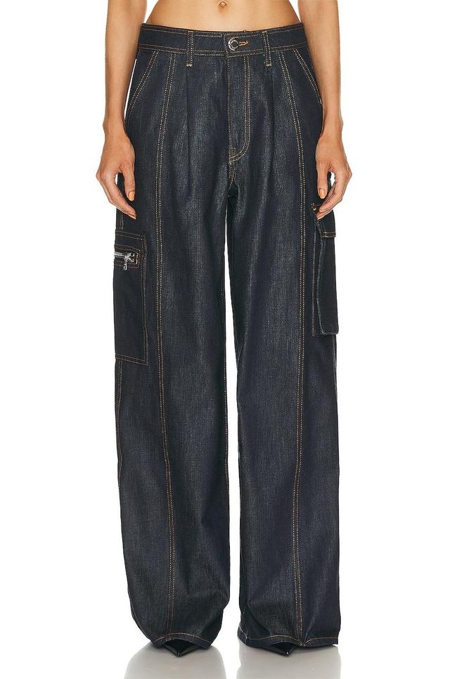 Brandon Maxwell - Women's Lara Denim Wide-Leg Cargo Pants - Blue - 27 - Moda Operandi Product Image