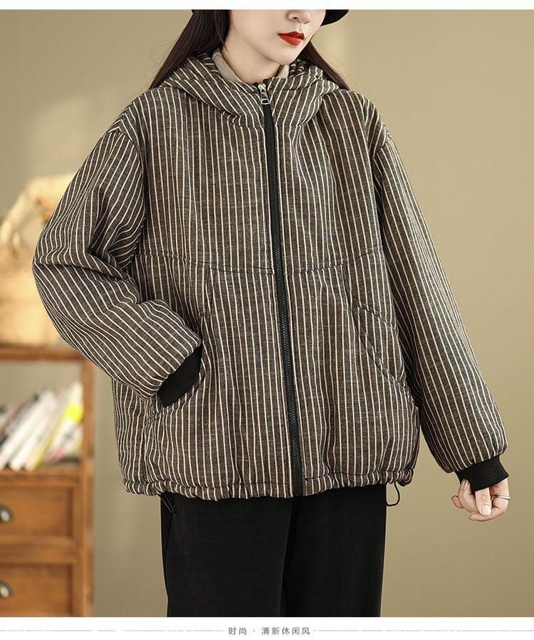 Hooded Striped Zip-Up Jacket Product Image