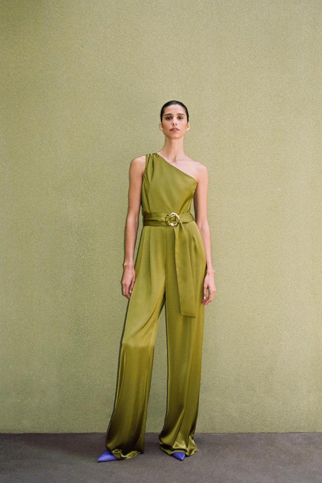 SATIN EFFECT ASYMMETRIC JUMPSUIT Product Image