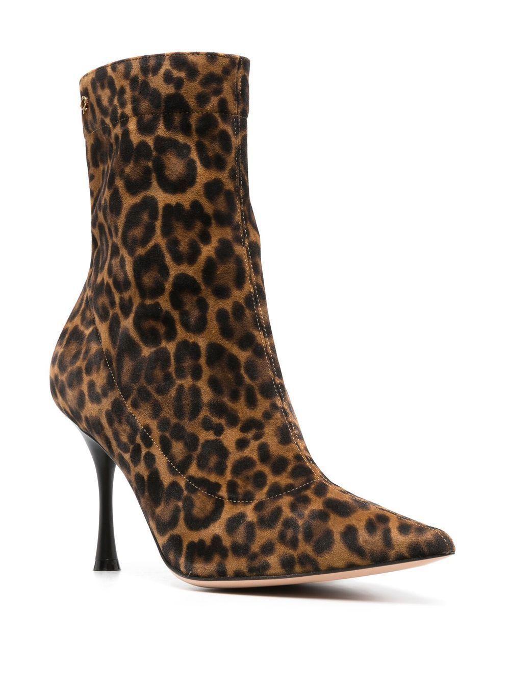 GIANVITO ROSSI 85 Leopard-print Suede Ankle Boots In Brown Product Image