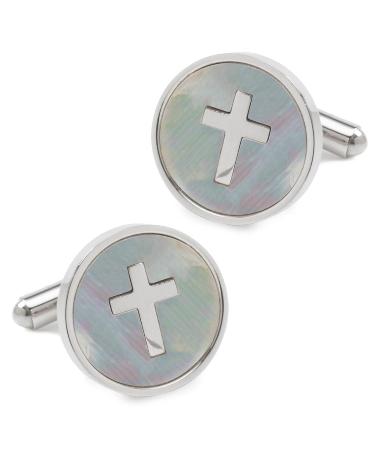 Mens Cross Mother of Pearl Stainless Steel Cufflinks Product Image