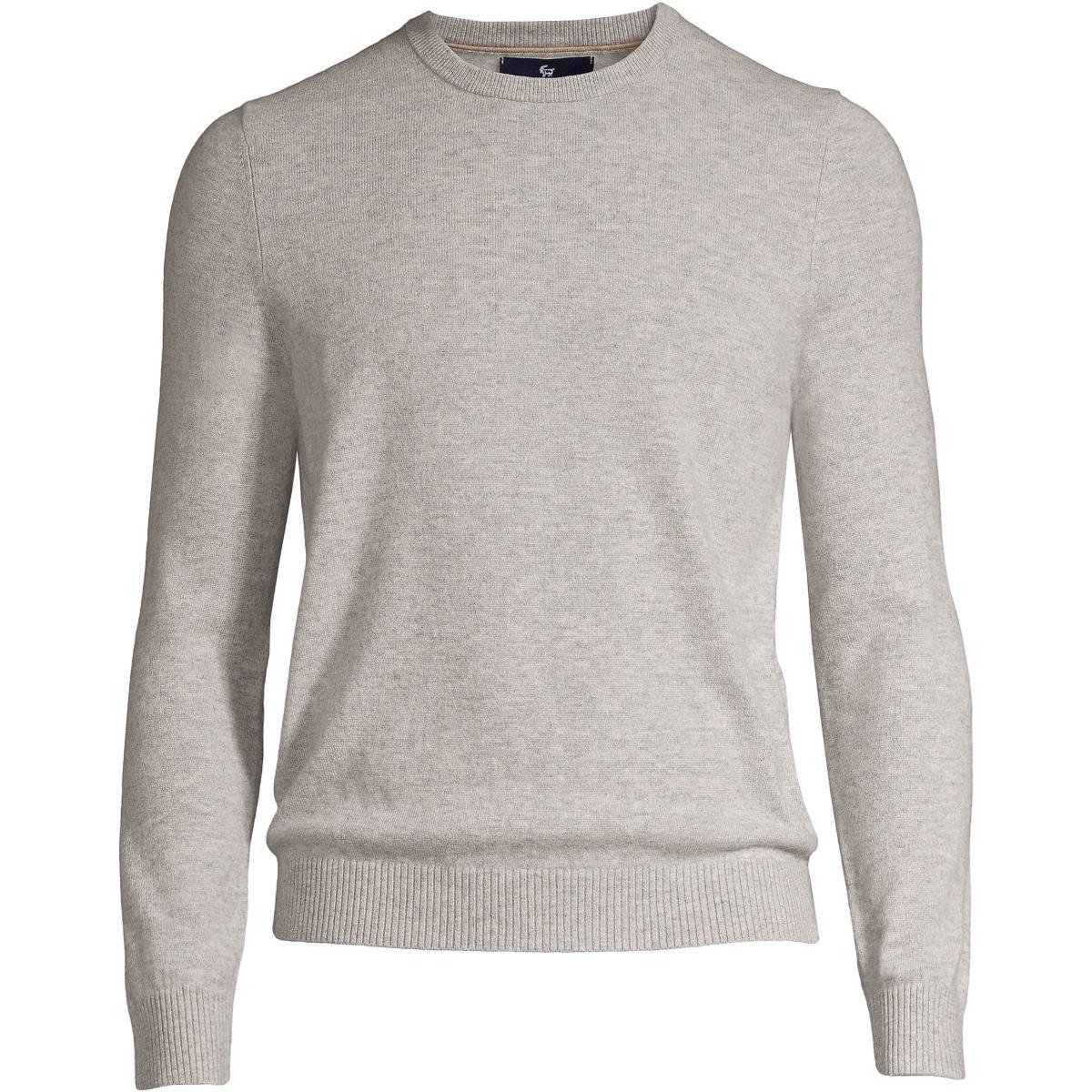 Mens Lands End Fine-Gauge Cashmere Crewneck Sweater Mulled Wine Grey Product Image