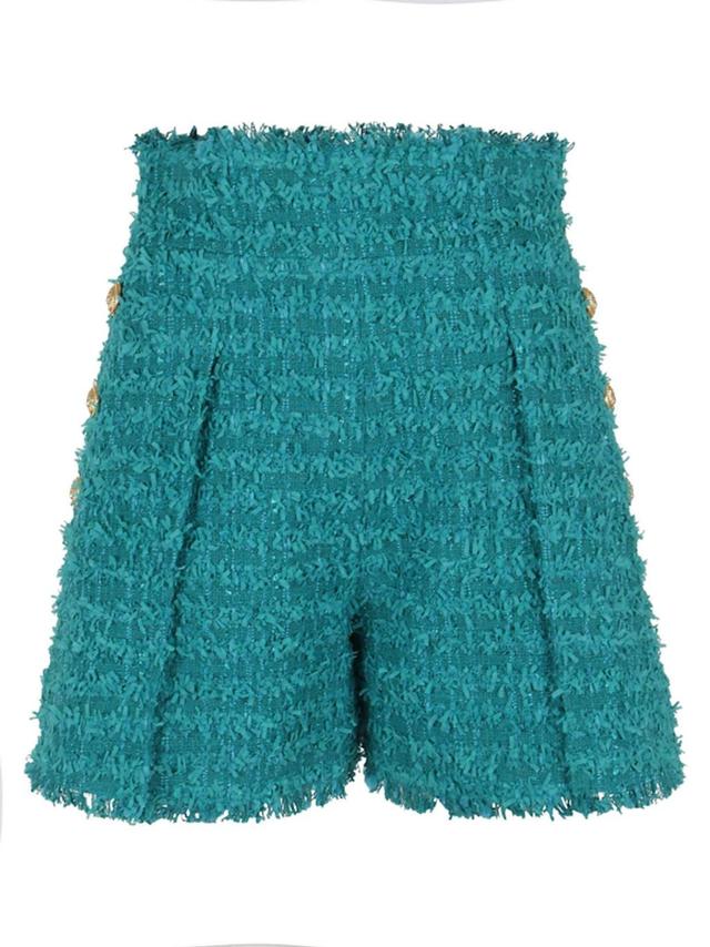 High Waist Tweed Mini Shorts In Green Product Image