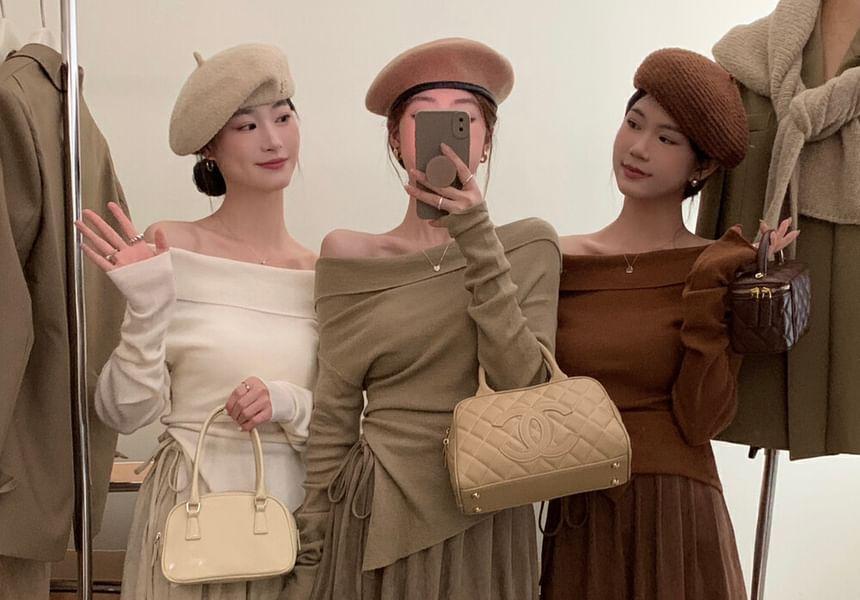 Off-Shoulder Plain Sweater Product Image