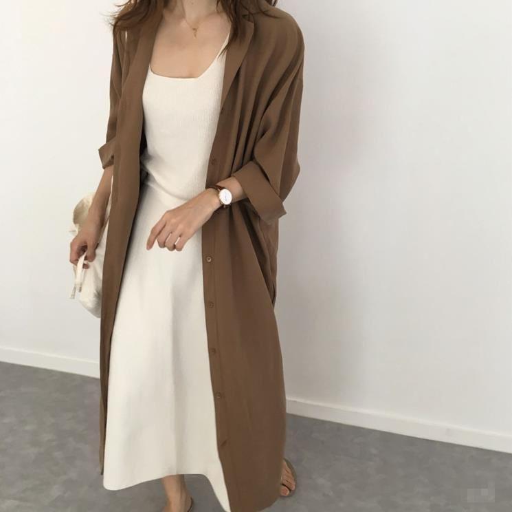 Long-Sleeve Plain Tie-Side Button-Up Midi Shirtdress Product Image