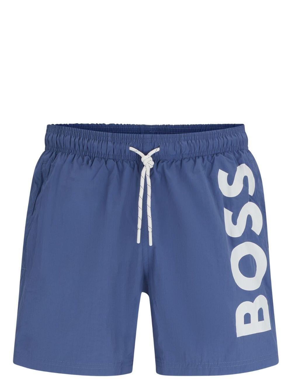 HUGO BOSS Octopus Mens Quick-drying Swim Shorts With Large Contrast In Light Blue Product Image