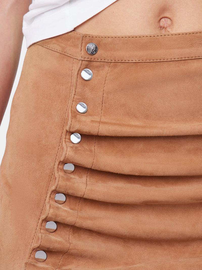 CARAMEL LONG DRAPED SKIRT IN LEATHER Product Image