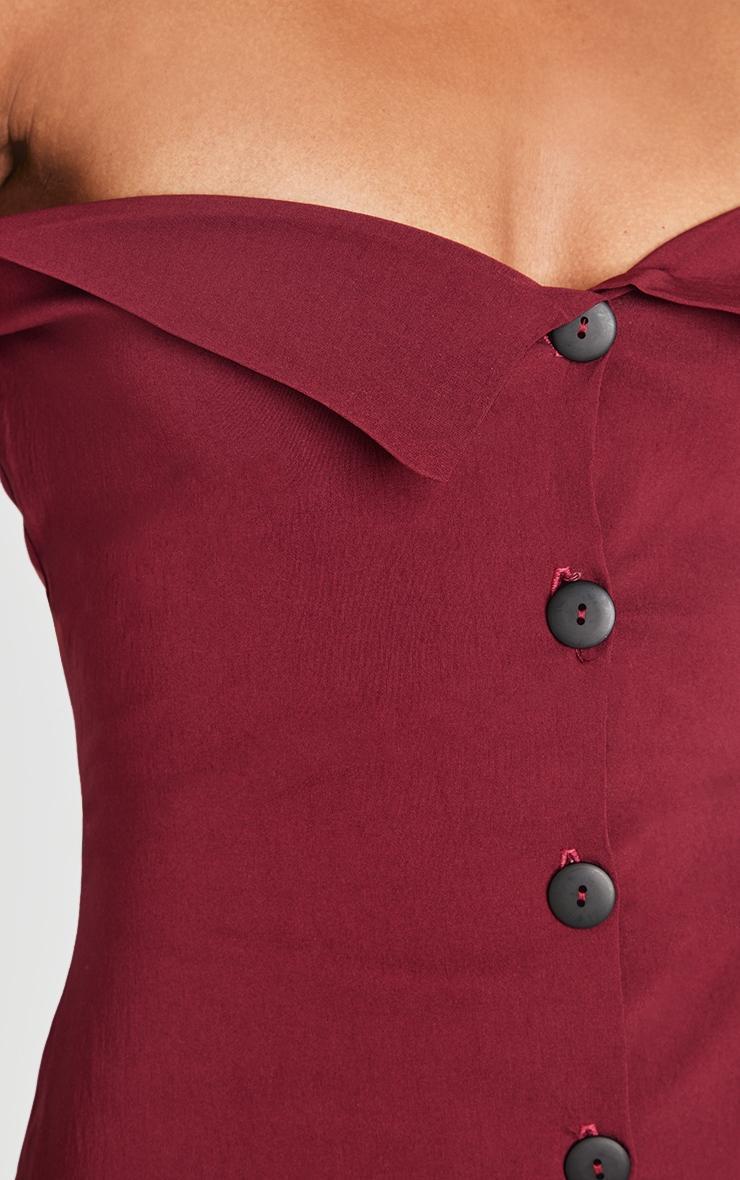 Wine Button Detail Bardot Bodycon Dress Product Image