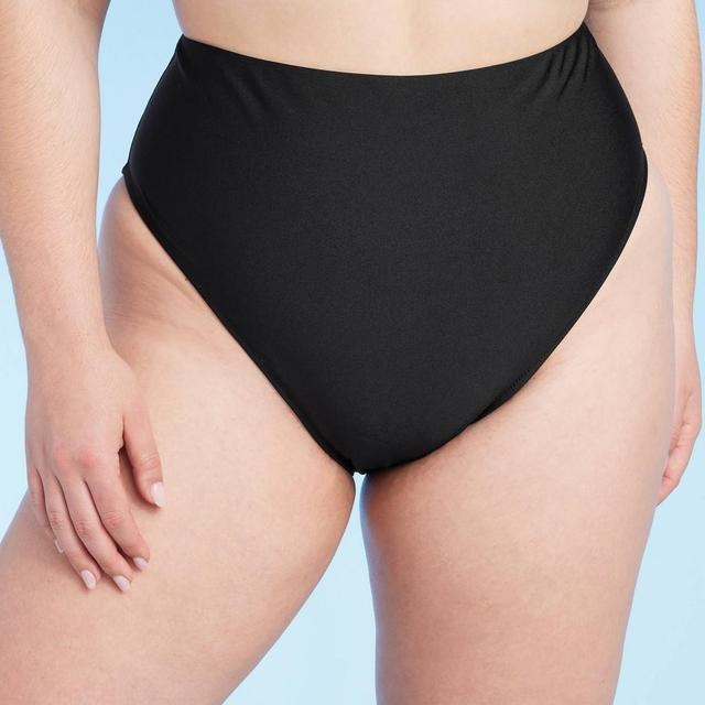 Womens High Waist High Leg Cheeky Bikini Bottom - Shade & Shore Black Shine 3X Product Image