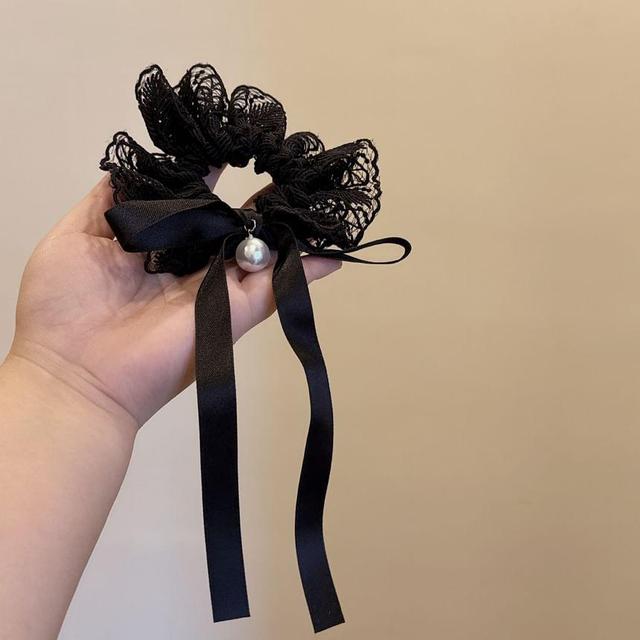 Faux Pearl Ribbon Lace Scrunchie Product Image