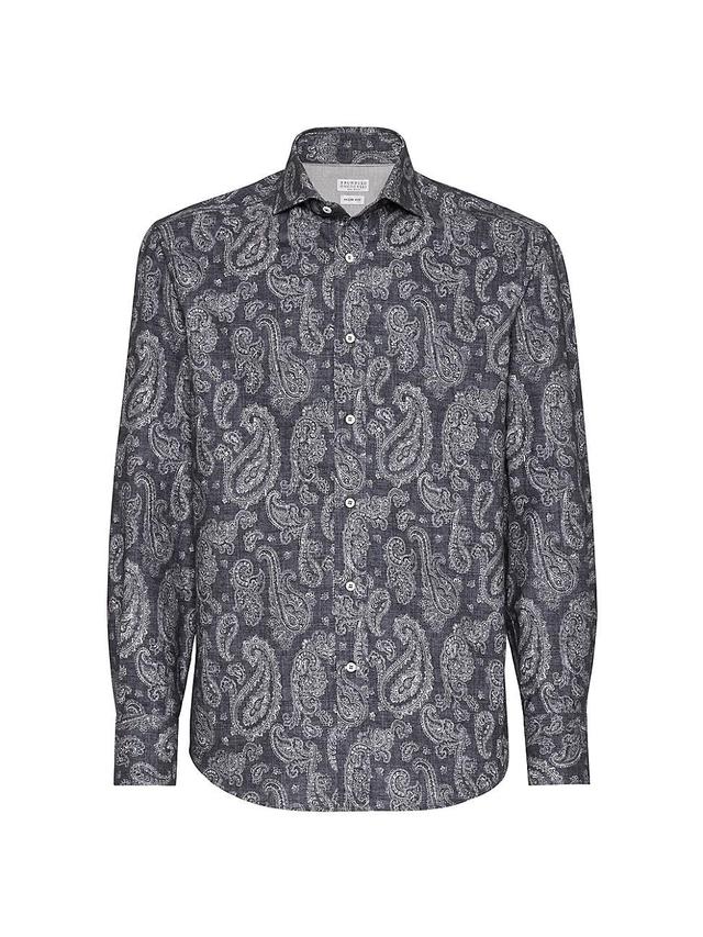 Mens Paisley Cotton Slim Fit Shirt With Spread Collar Product Image