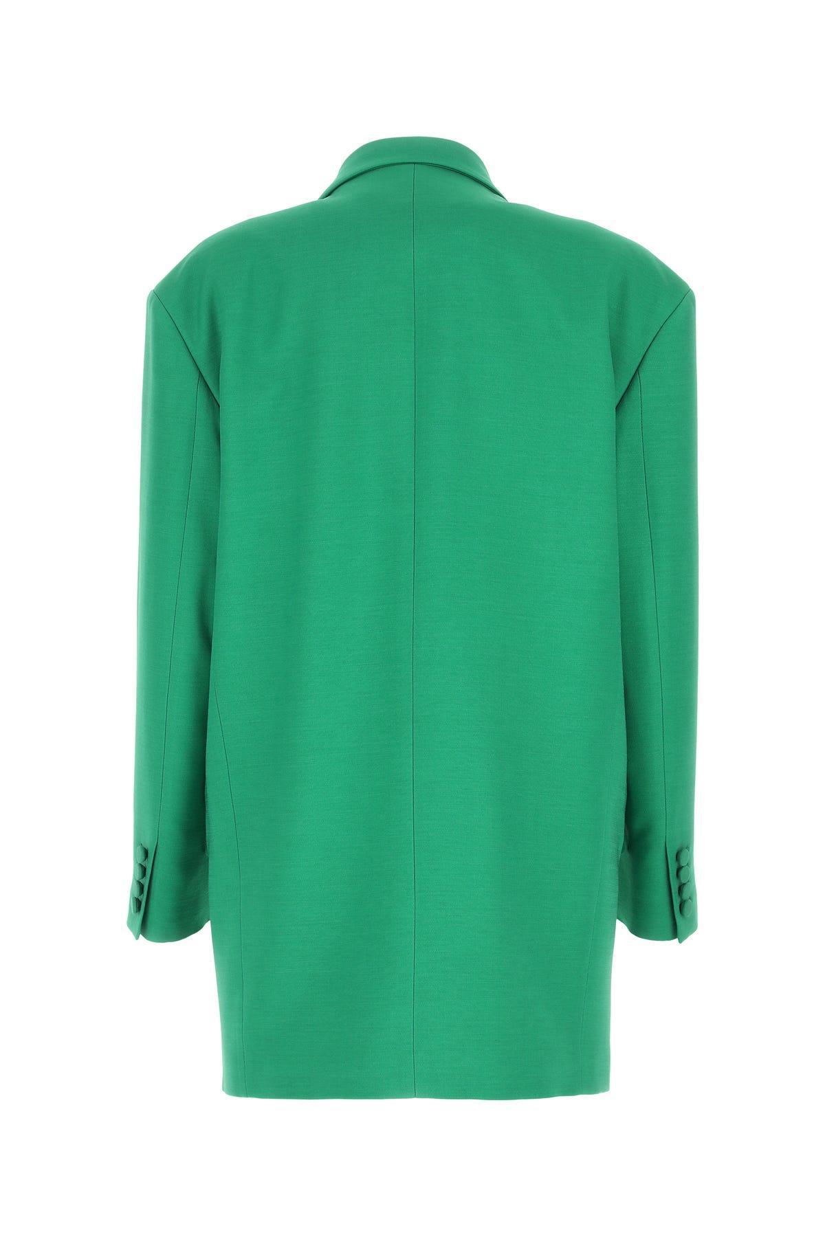 Oversized Double-breasted Wool And Silk-blend Crepe Blazer In Green Product Image