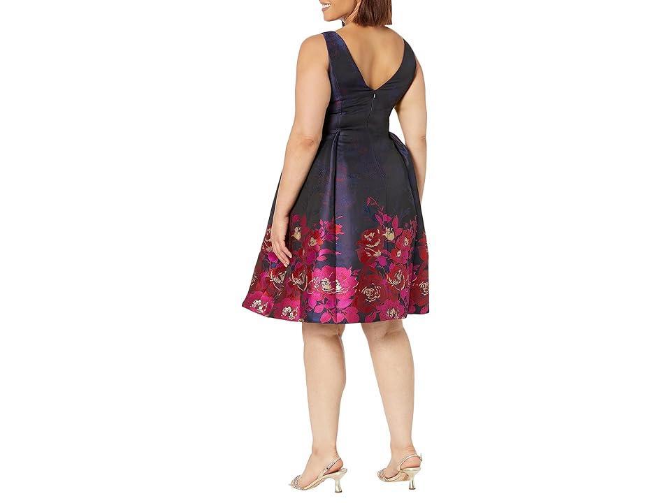 Adrianna Papell Border Jacquard Dress (Navy/Pink ) Women's Dress Product Image