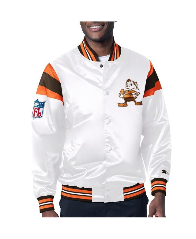 Mens Starter White Distressed Cleveland Browns Vintage-Like Satin Full-Snap Varsity Jacket - White Product Image