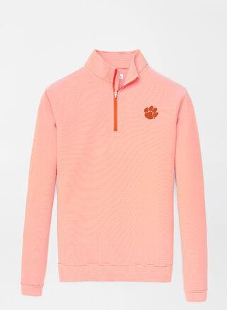 Peter Millar Mens Clemson Perth Sugar Stripe Performance Quarter-Zip | Color: Orange / White | Size: M Product Image