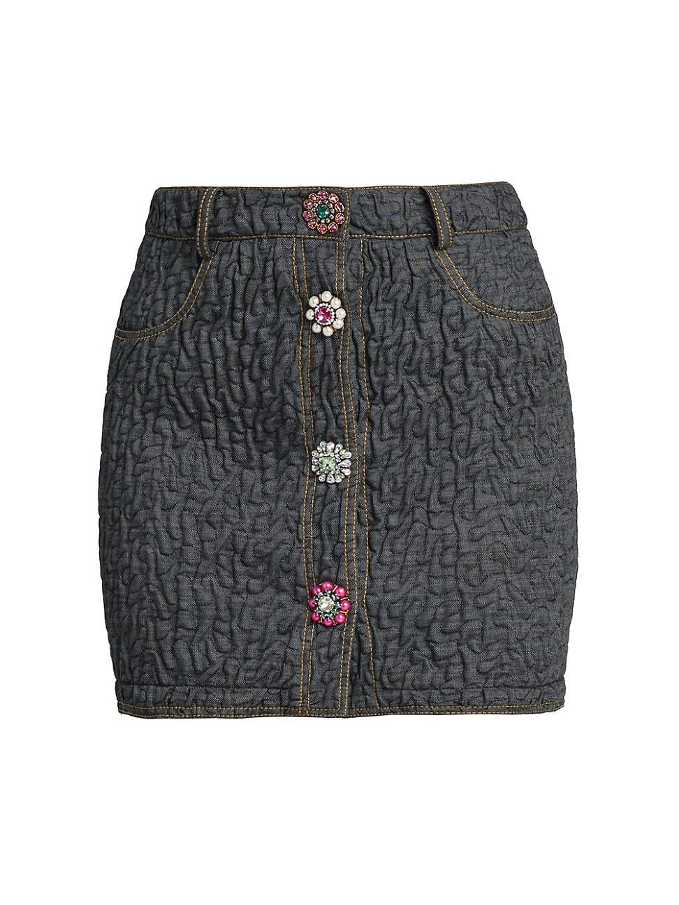 Womens Brooch-Embellished Cotton-Blend Miniskirt Product Image