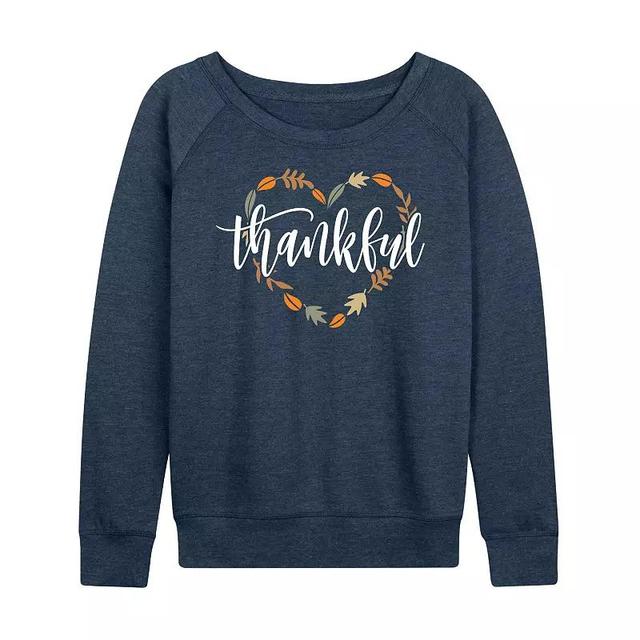 Womens Thankful Leaf Heart Lightweight French Terry Sweatshirt Grey Indigo Product Image