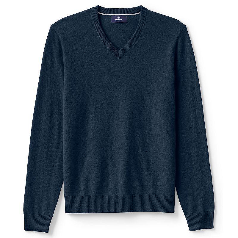 Big & Tall Lands End Fine-Gauge Cashmere V-neck Sweater, Mens Blue Grey Donegal Product Image