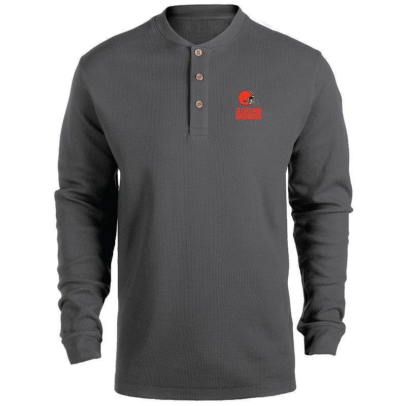 Mens Heathered Gray Cleveland Browns Maverick Thermal Henley Long Sleeve T-Shirt Product Image