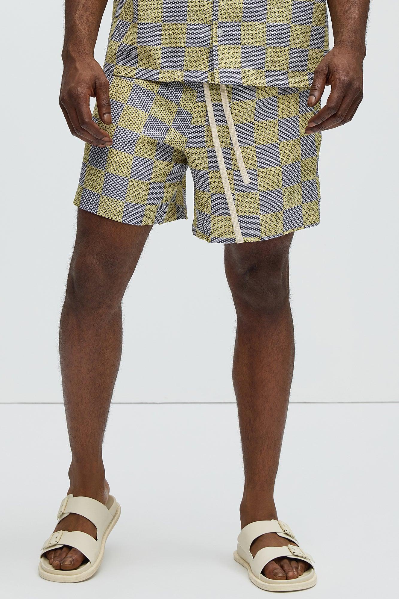 Checkered Print Warm Up Shorts - Yellow/combo product image