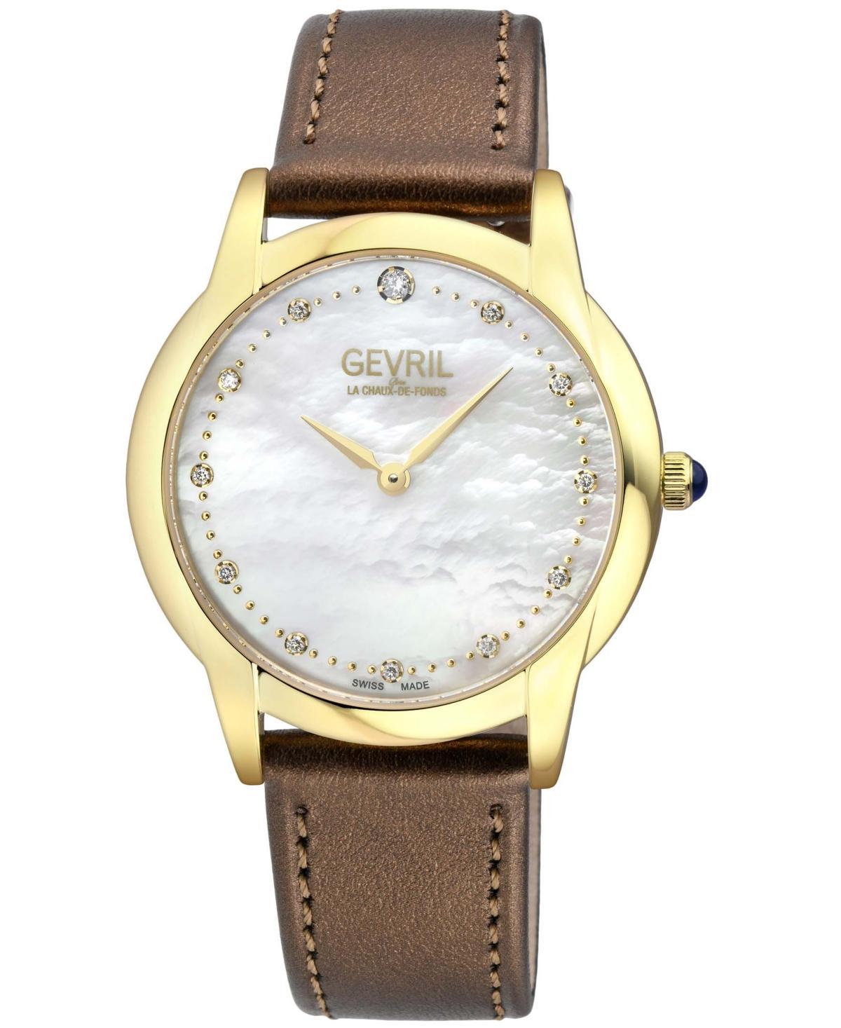 Gevril Womens Airolo Swiss Quartz Brown Leather Watch 36mm Product Image