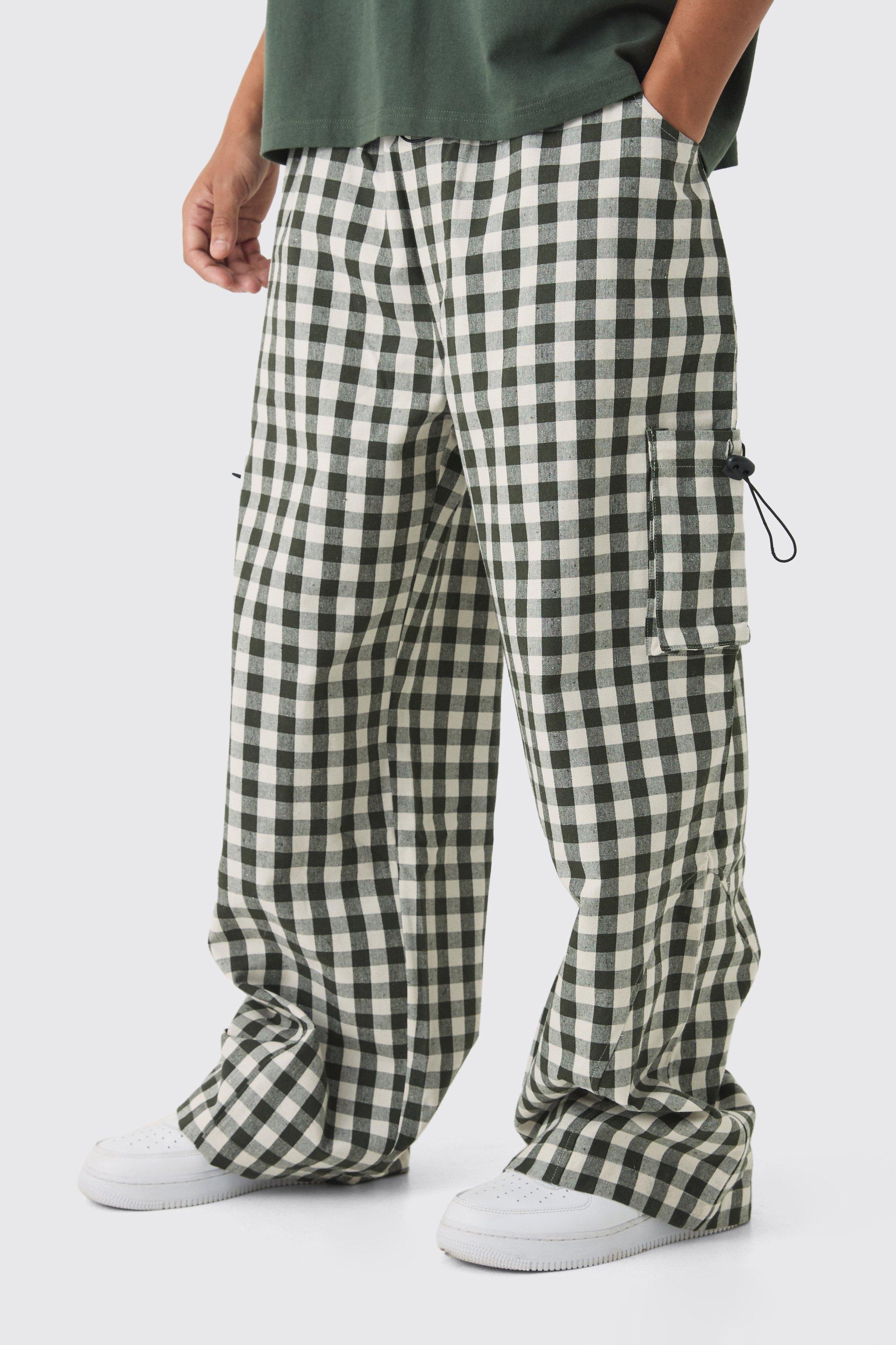 Woven Plaid Parachute Cargo Pants | boohooMAN USA Product Image