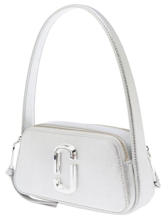 MARC JACOBS The Slingshot Silver Shoulder Bag With Double J Detail In Metallic Leather In White Product Image