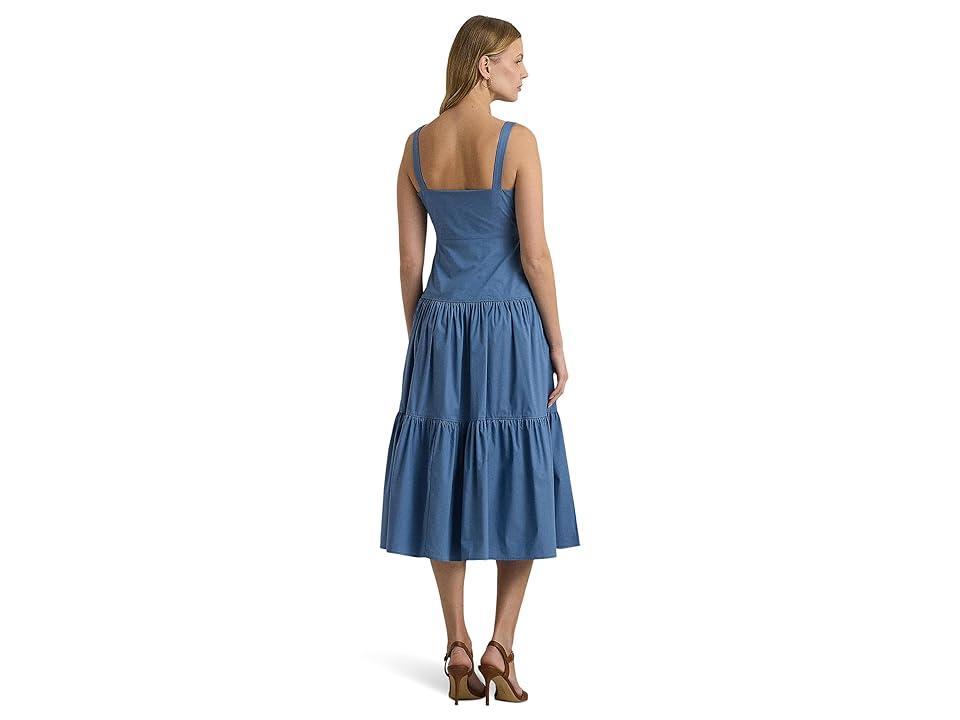 LAUREN Ralph Lauren Cotton-Blend Tie-Front Tiered Dress (Pale Azure) Women's Dress Product Image