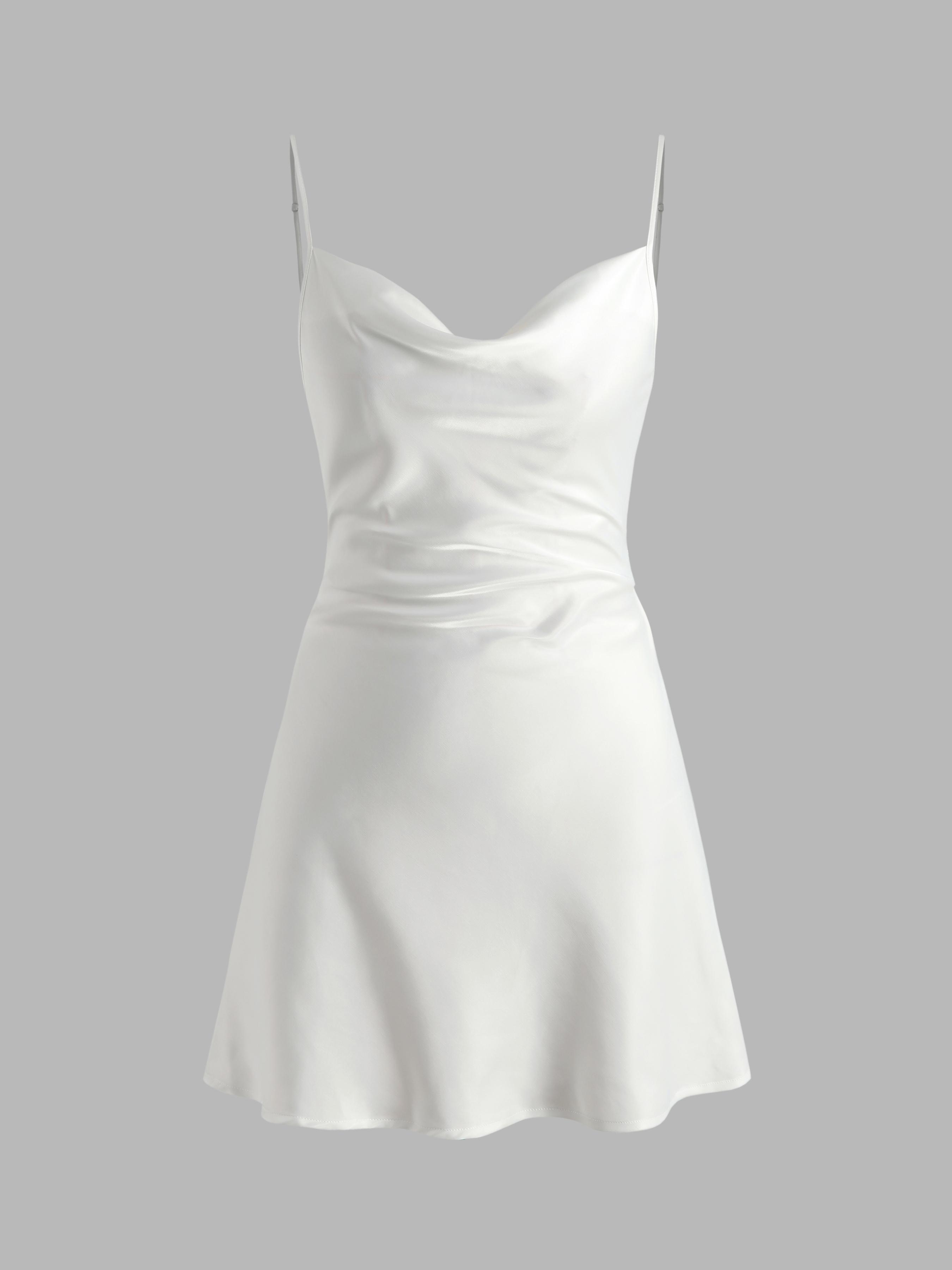 Solid Satin Cowl Neck Cami Mini Dress Product Image