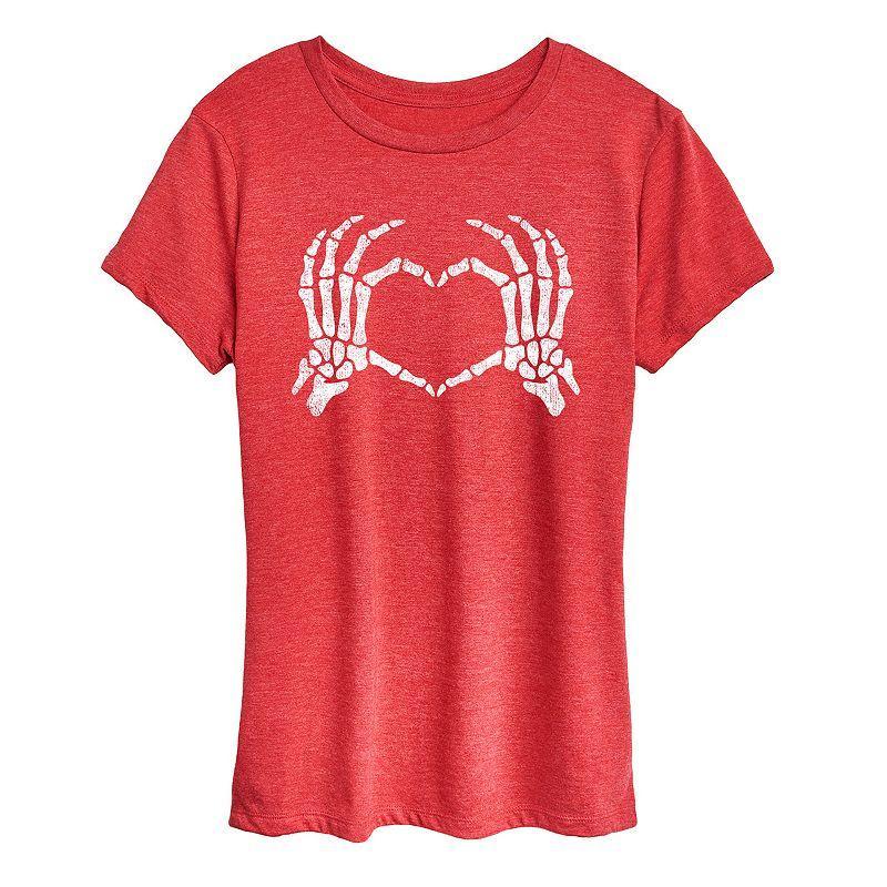 Womens Skeleton Hand Heart Graphic Tee Grey Dark Red Product Image