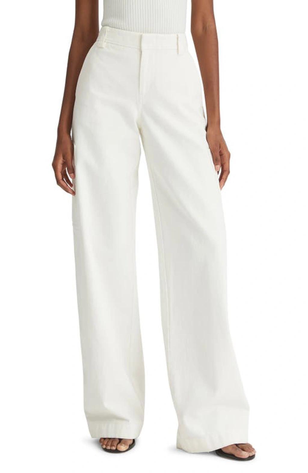 Utility High Waist Wide Leg Recycled Wool Blend Pants In Off White Product Image