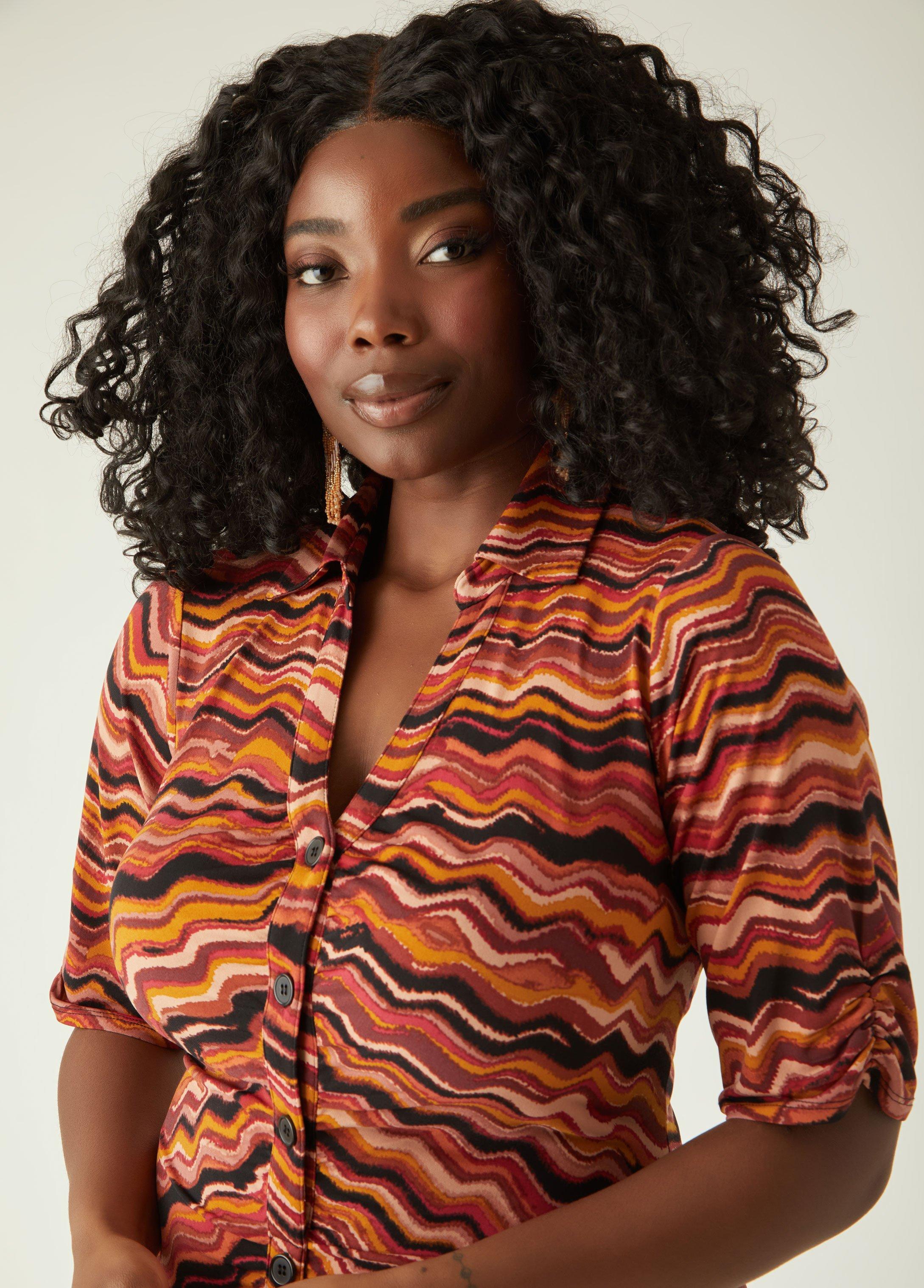 Ruched Zigzag Print Shirtdress Product Image