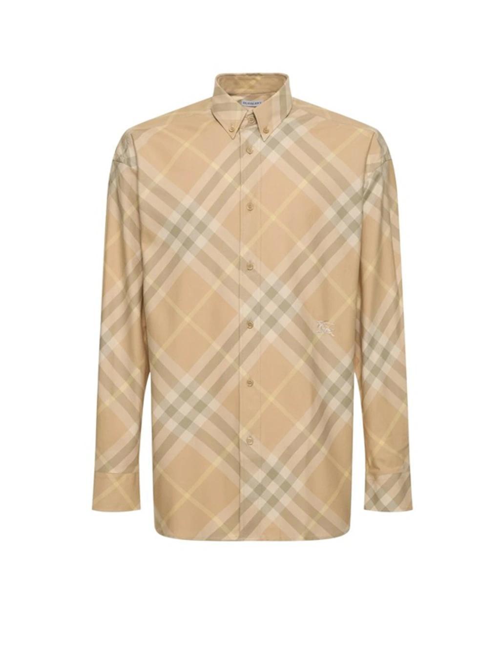 BURBERRY Long Sleeved Checked Shirt In Beige Product Image