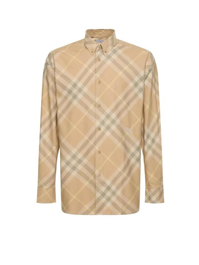 Long Sleeved Checked Shirt In Beige Product Image