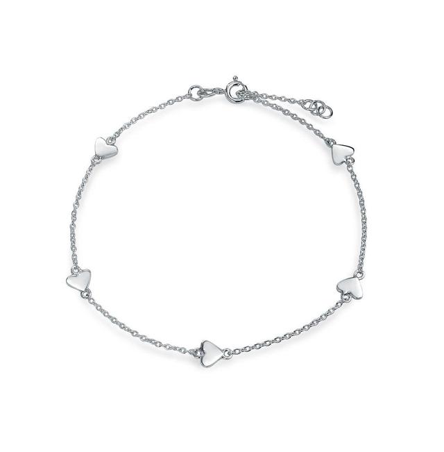 Multi Love Heart Station Anklet Chain Ankle Bracelet For Women .925 Sterling Silver Adjustable 9 To 10 Inch With Extender - Silver Product Image