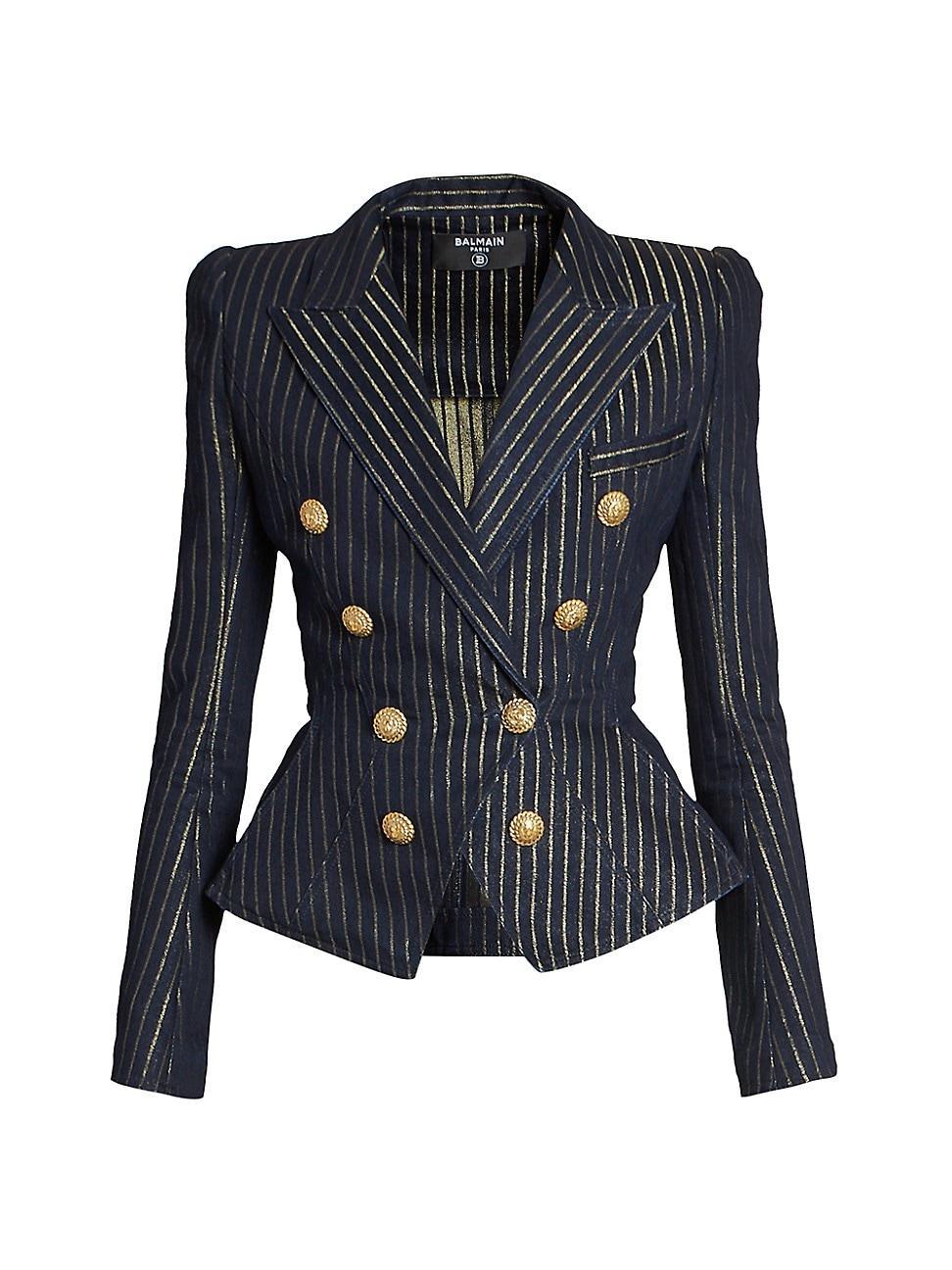 Balmain Eight-Button Metallic Pinstripe Denim Jacket Product Image