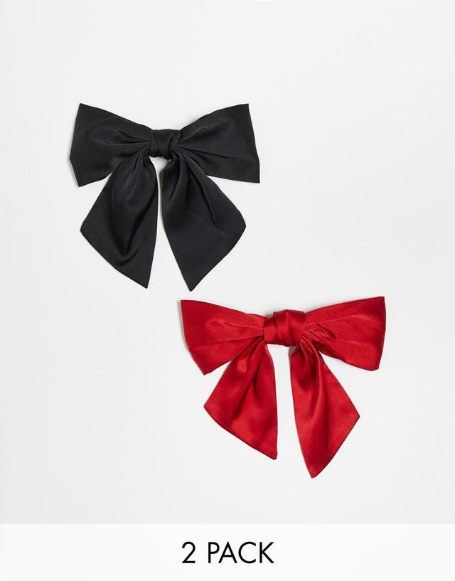 Stradivarius 2 pack longline hair bows in black and red Product Image