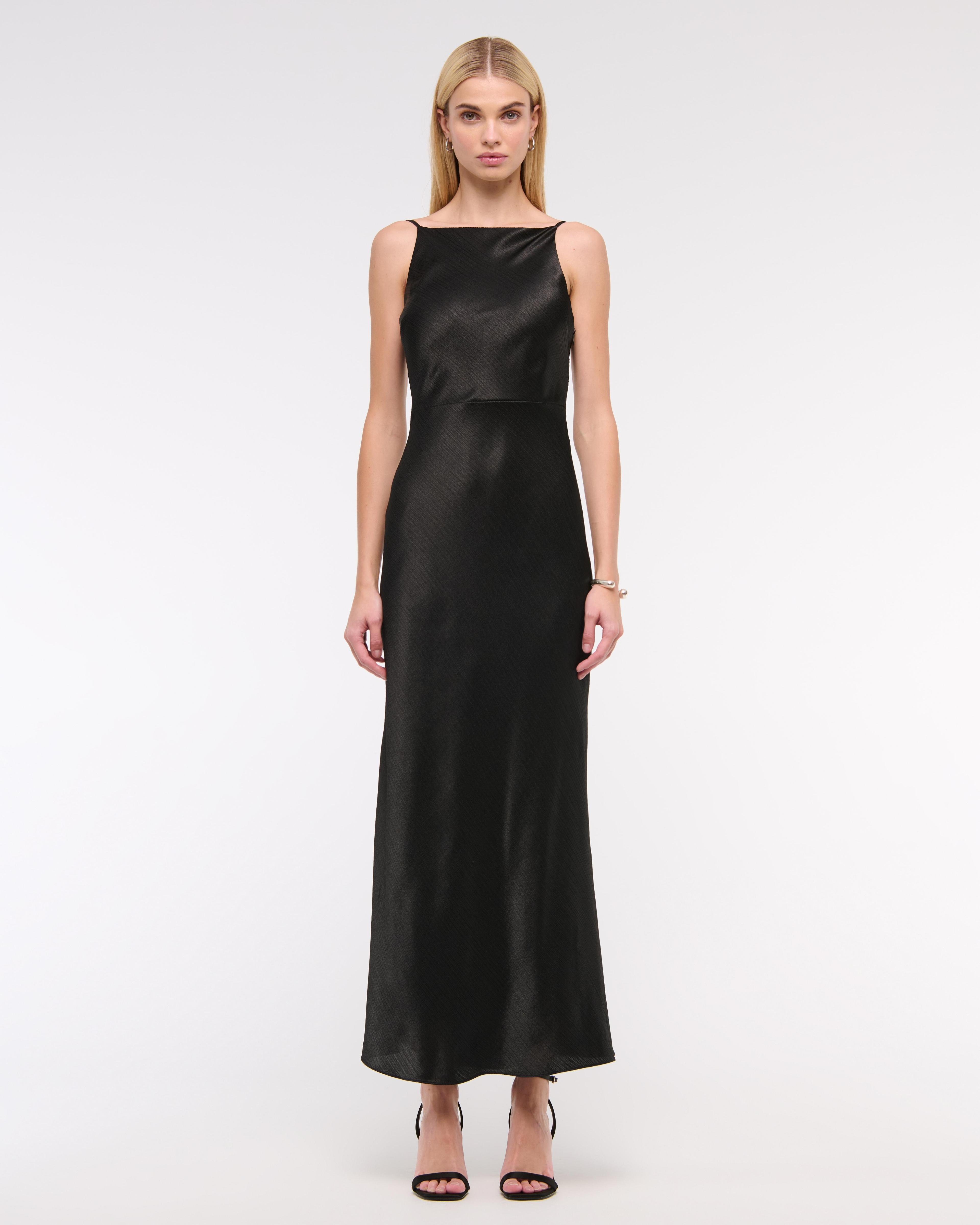 High-Neck Crinkle Satin Maxi Dress Product Image