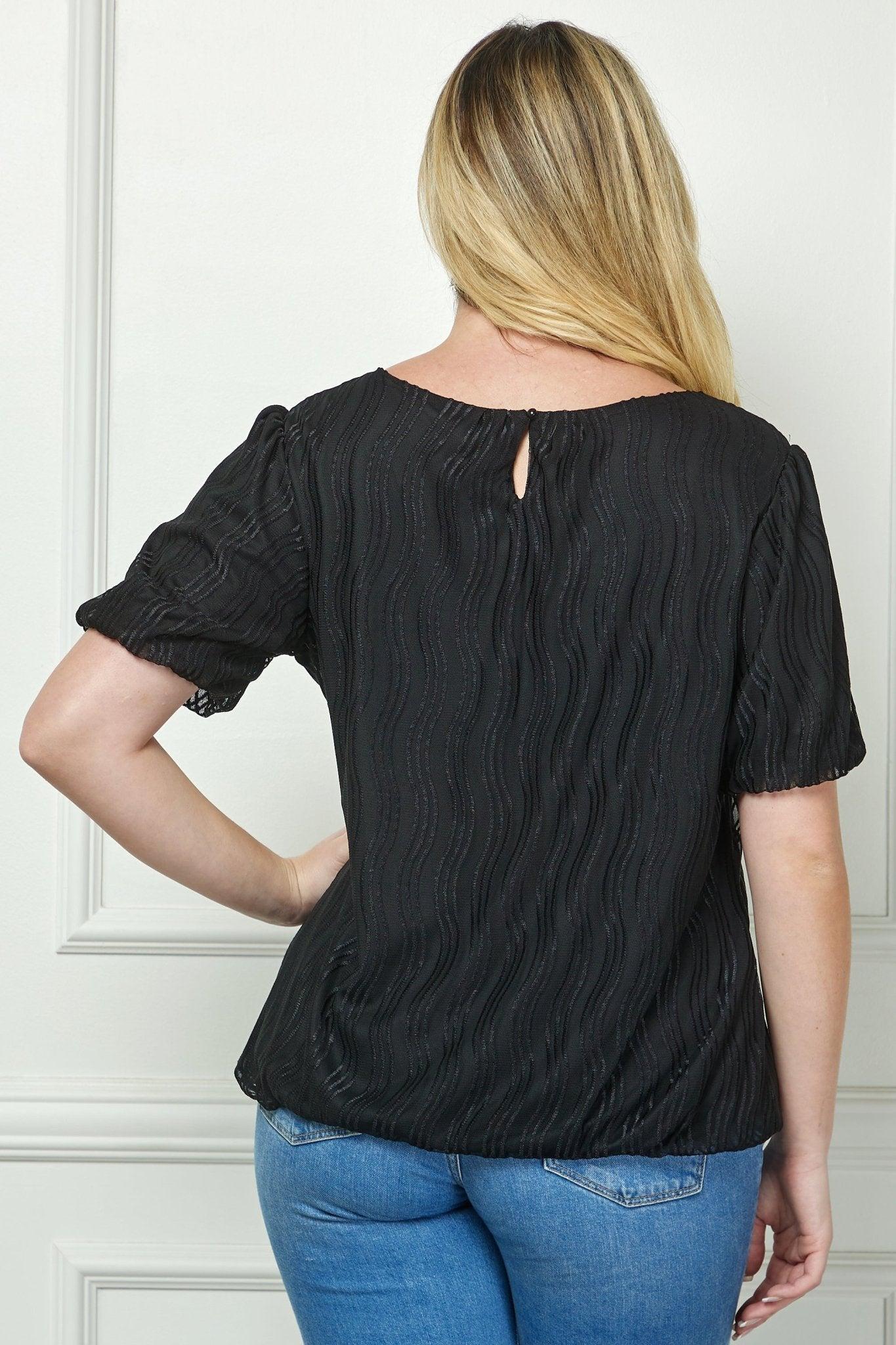 Short Puff Sleeve Scoop Neck Bubble Blouse - Plus Product Image