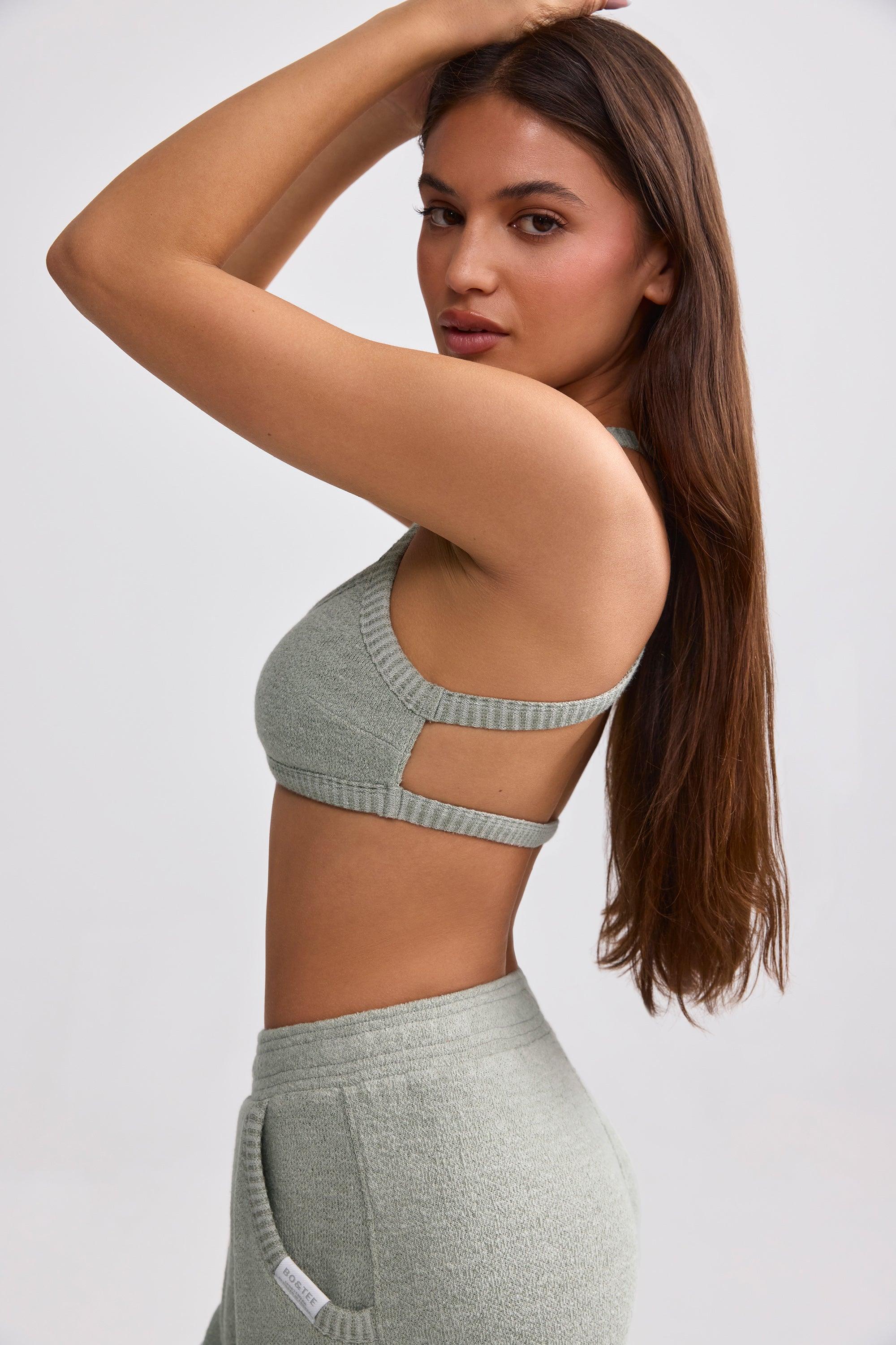 Terry Towelling Scoop-Neck Bralette in Sage Grey Product Image