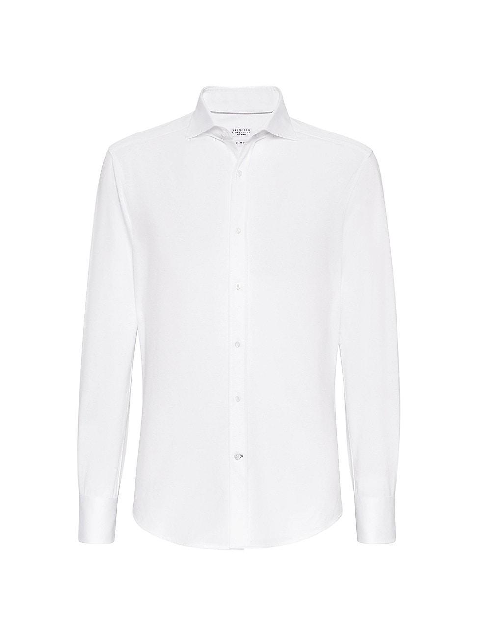 Mens Cotton Piqu Basic Fit Shirt with Spread Collar Product Image