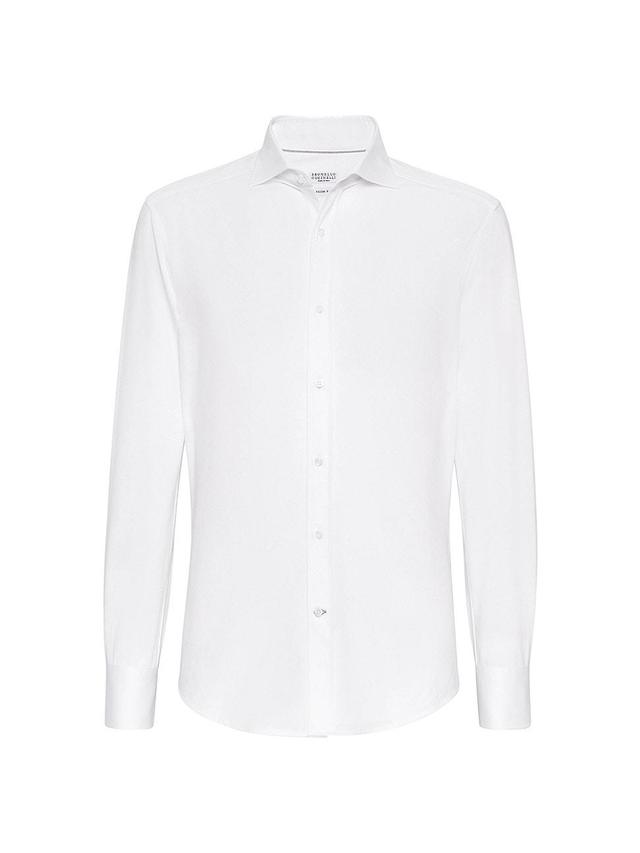 Mens Cotton Piqu Basic Fit Shirt with Spread Collar Product Image